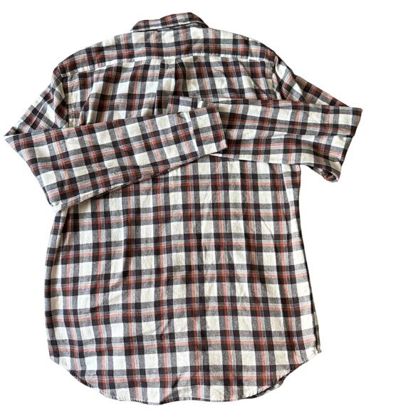 Portuguese Flannel Plaid Shirt Brown Cotton GORPCORE OldMoney Dark Academia Lg - Picture 4 of 5